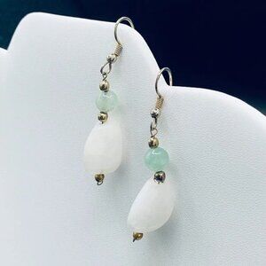Natural Quartz and Nephrite Stone Pierced Earrings